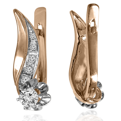 14k Gold Genuine Diamond Russian style Earrings