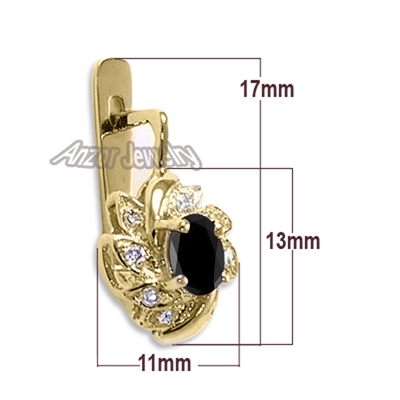 14k Gold Black Sapphire Russian syle Earrings