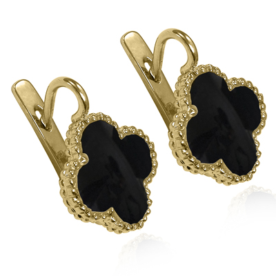 14k Gold Genuine Onyx Earrings