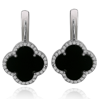 14k Gold Genuine Diamond and Black Onyx Earrings