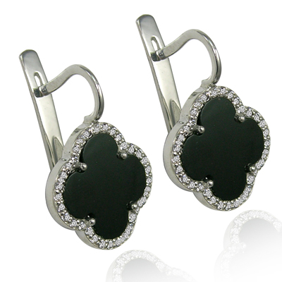 14k Gold Genuine Diamond and Black Onyx Earrings
