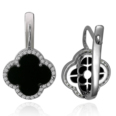 14k Gold Genuine Diamond and Black Onyx Earrings