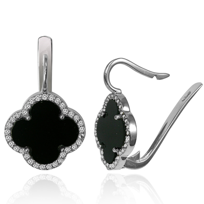 14k Gold Genuine Diamond and Black Onyx Earrings
