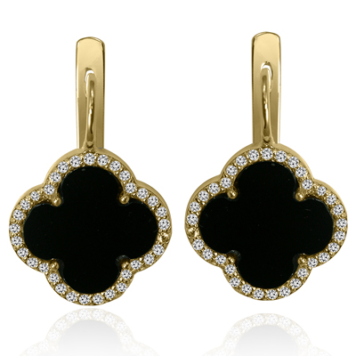 14k Gold Genuine Diamond and Black Onyx Earrings