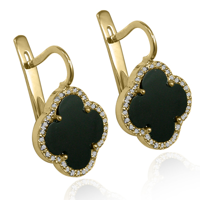 14k Gold Genuine Diamond and Black Onyx Earrings
