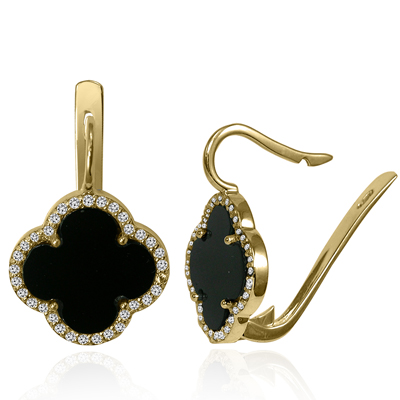 14k Gold Genuine Diamond and Black Onyx Earrings