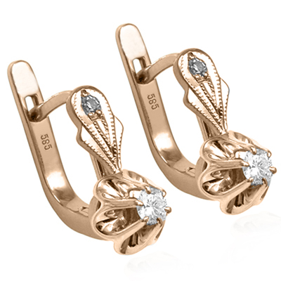 14k Rose Gold Diamond Russian style Earrings