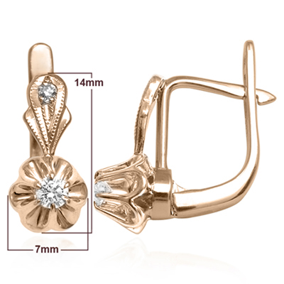 14k Rose Gold Diamond Russian style Earrings