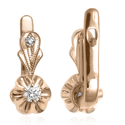 14k Rose Gold Diamond Russian style Earrings