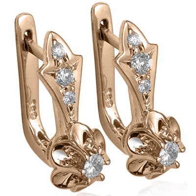 14k Gold Genuine Diamond Russian style Earrings