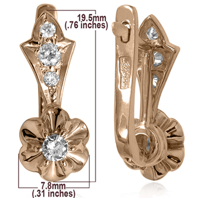 14k Gold Genuine Diamond Russian style Earrings