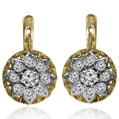 14k Gold Genuine Diamond Russian Style Earrings
