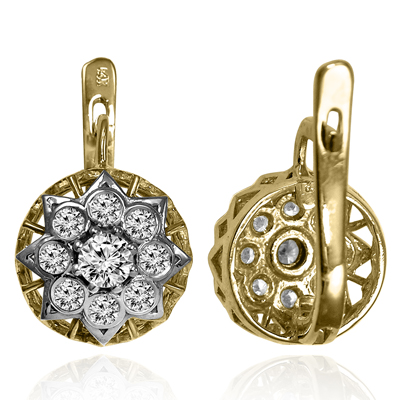 14k Gold Genuine Diamond Russian Style Earrings