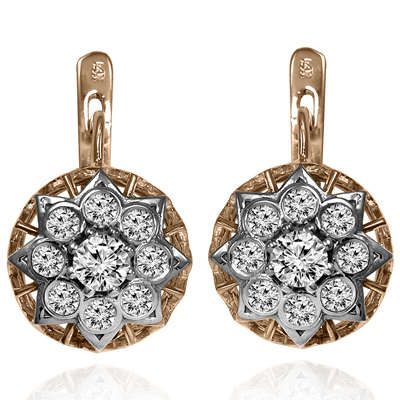 14k Gold Genuine Diamond Russian style Earrings
