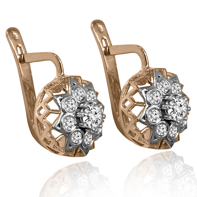 14k Gold Genuine Diamond Russian style Earrings