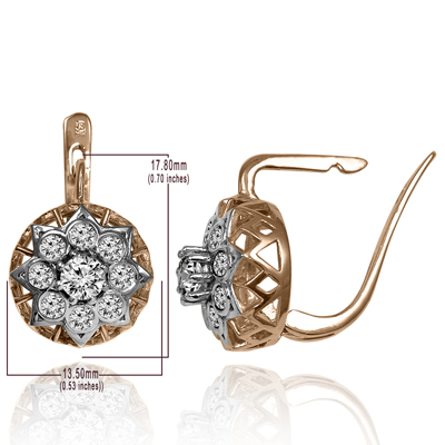 14k Gold Genuine Diamond Russian style Earrings