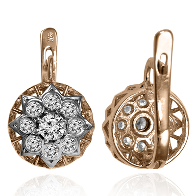 14k Gold Genuine Diamond Russian style Earrings