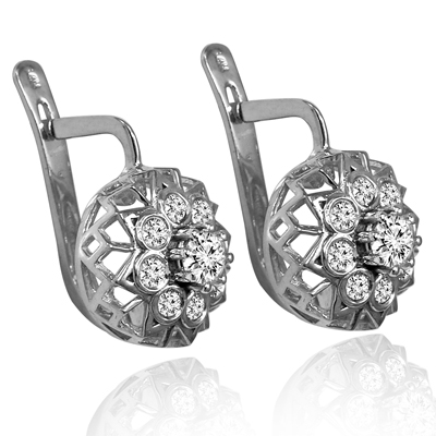 14k Gold Genuine Diamond Russian Style Earrings