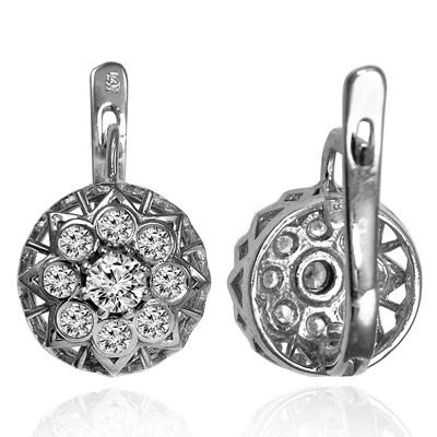 14k Gold Genuine Diamond Russian Style Earrings