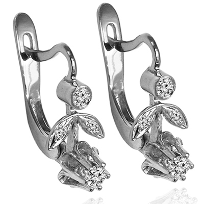 14k Gold Genuine Diamond Russian Style Earrings