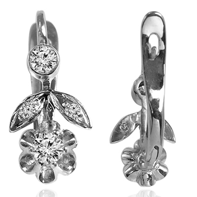 14k Gold Genuine Diamond Russian Style Earrings