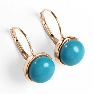 14k Gold Turquoise Leverback Earrings 8mm