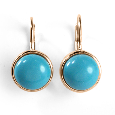 14k Gold Turquoise Leverback Earrings 8mm