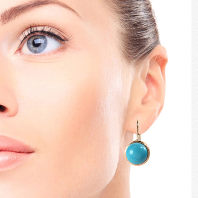 14k Gold Turquoise Leverback Earrings 8mm