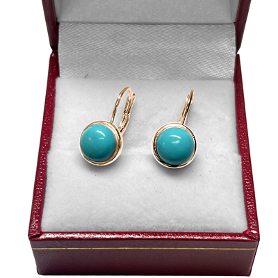 14k Gold Turquoise Leverback Earrings 8mm