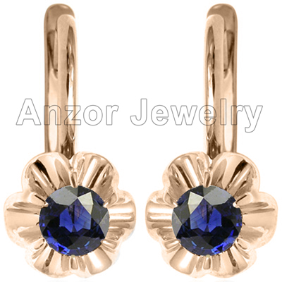 14k Rose Gold Ceylon Sapphires Russian Earrings