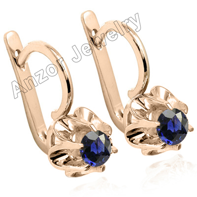 14k Rose Gold Ceylon Sapphires Russian Earrings
