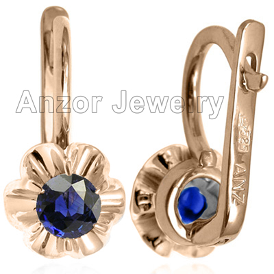 14k Rose Gold Ceylon Sapphires Russian Earrings