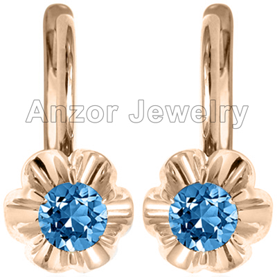 14k Gold Blue Topaz Russian style Earrings