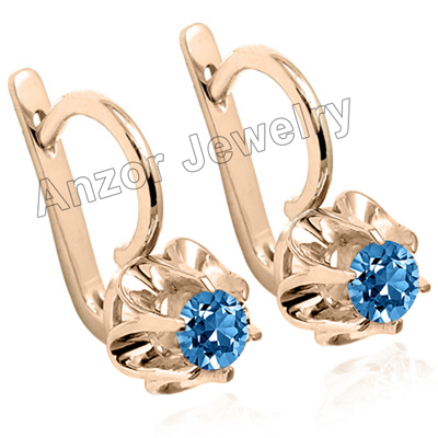 14k Gold Blue Topaz Russian style Earrings