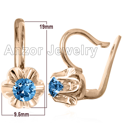 14k Gold Blue Topaz Russian style Earrings