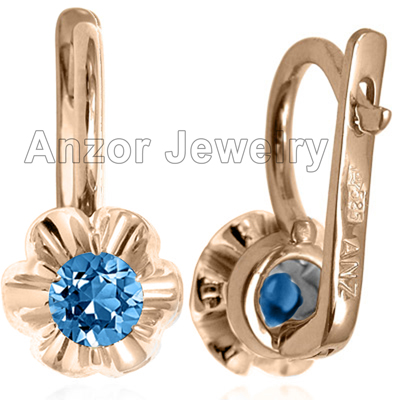 14k Gold Blue Topaz Russian style Earrings