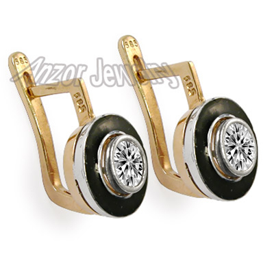 14k Gold Lab Created Diamond Enamel Earrings
