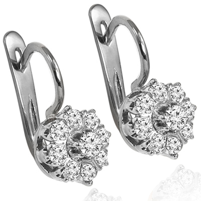 14k White Gold Diamond Russian style Earrings