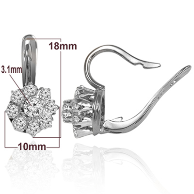 14k White Gold Diamond Russian style Earrings