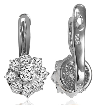14k White Gold Diamond Russian style Earrings