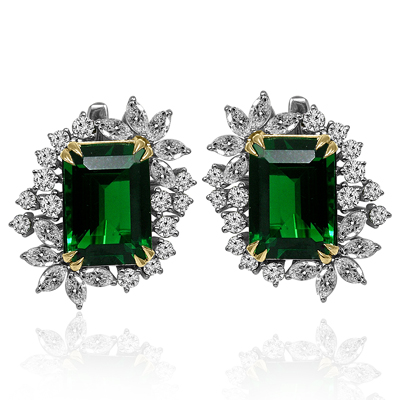 European Style Emerald Diamond Earrings 14K