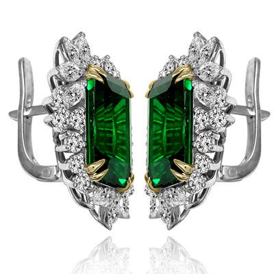 European Style Emerald Diamond Earrings 14K