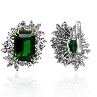 European Style Emerald Diamond Earrings 14K