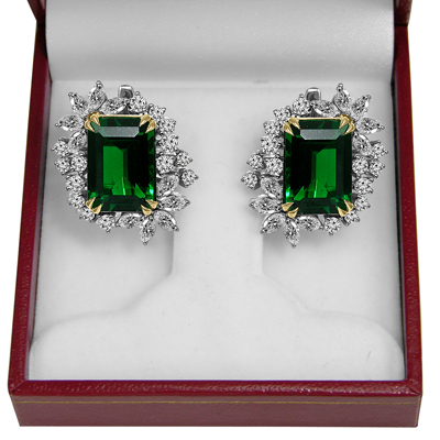 European Style Emerald Diamond Earrings 14K