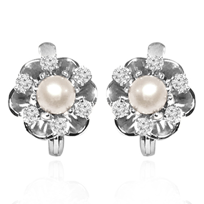 14k Gold Genuine Diamond Pearl Earring