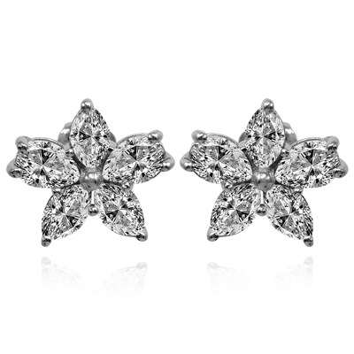 14K Gold Lab Grown Diamond Flower Earrings