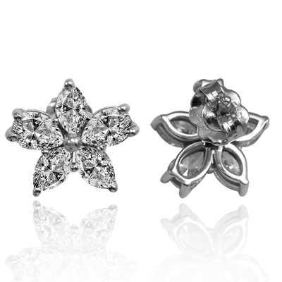 14K Gold Lab Grown Diamond Flower Earrings