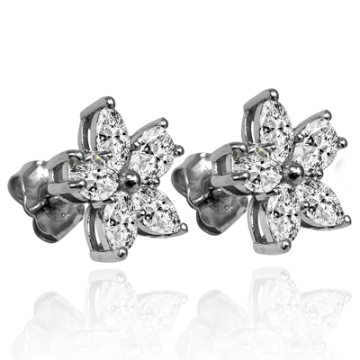18K Gold Lab Grown Diamond Flower Earrings