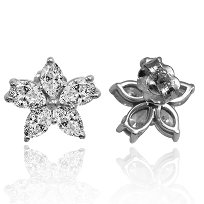 18K Gold Lab Grown Diamond Flower Earrings