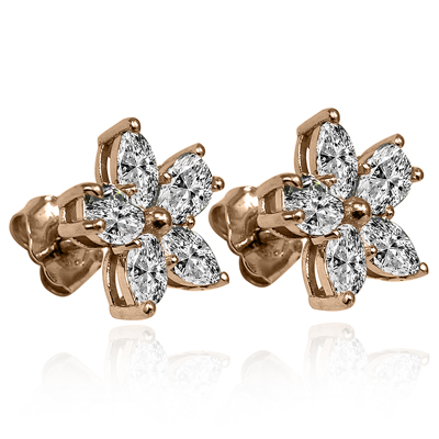 14K Gold Lab Grown Diamond Flower Earrings